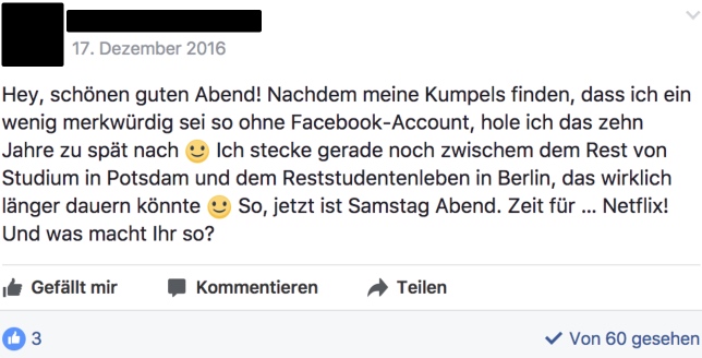 Facebook Faceprofil Selbstvorstellung